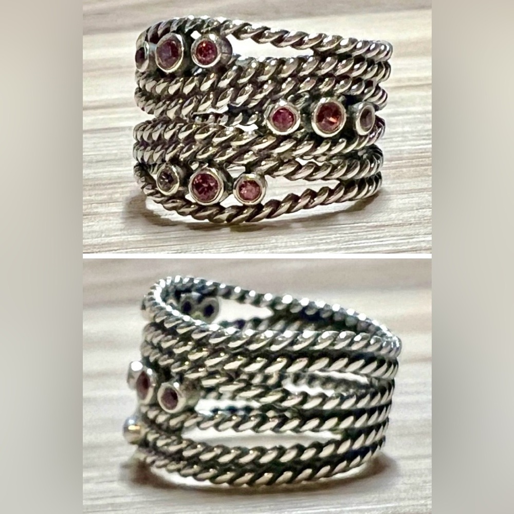 Designer Pandora Sterling Silver Hidden Romance Rhodolite Wrap Ring,  Size 5.75
